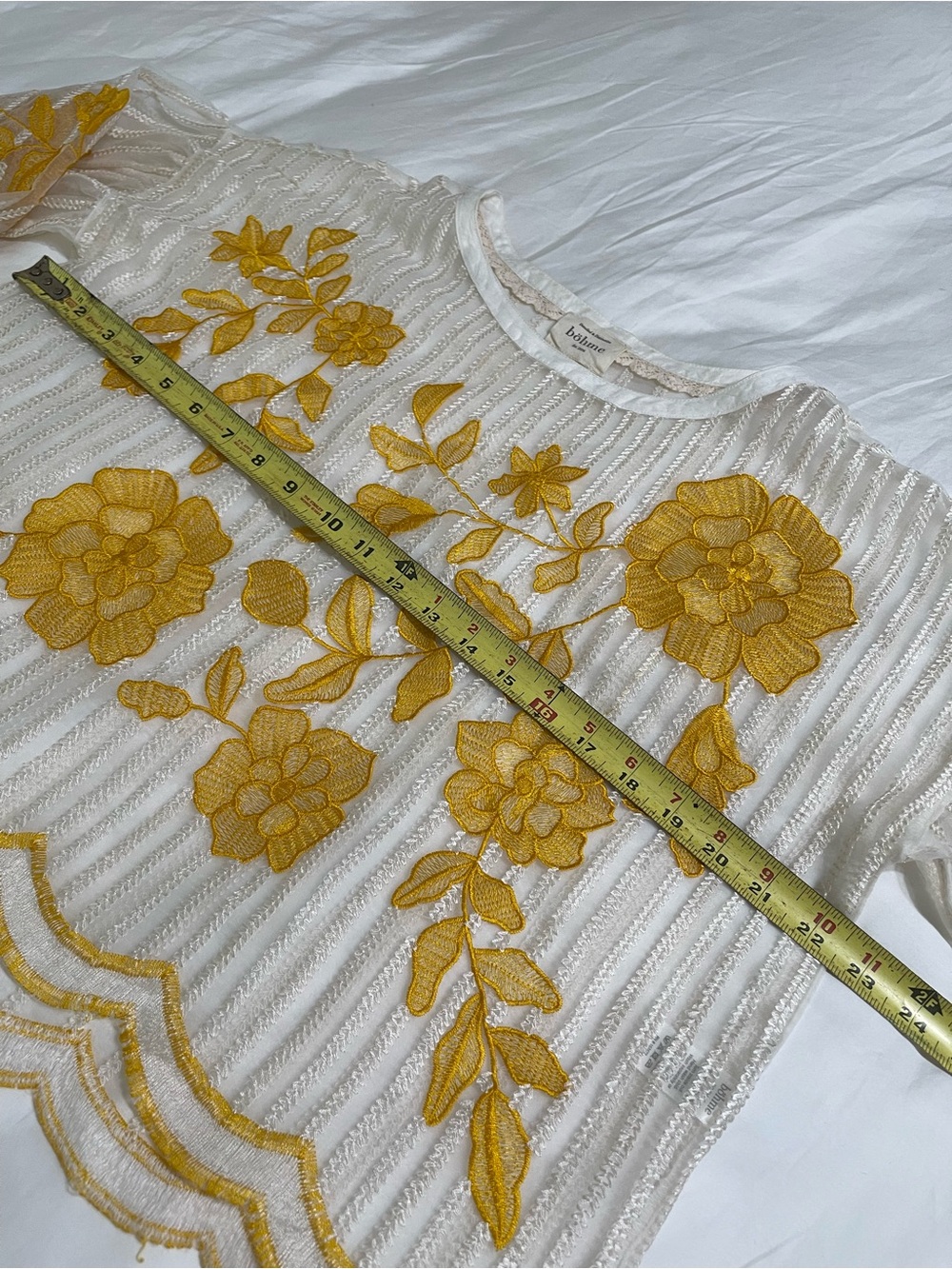 Bohme White Sheer Floral Embroidered Top with Yellow Flowers - Picture 7 of 10